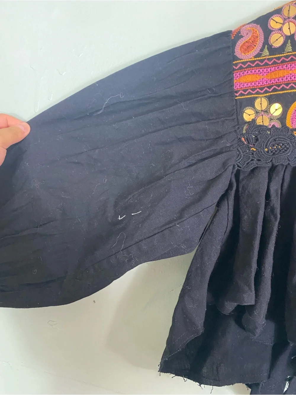 Free‎ People Savannah Bed Jacket Tribal Festival Embroidered XS Black